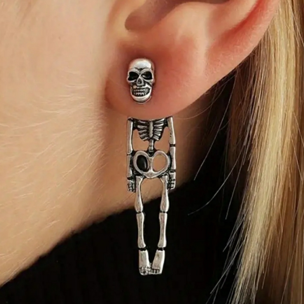 NEW Skeleton Silver Earrings Halloween Spooky Gothic